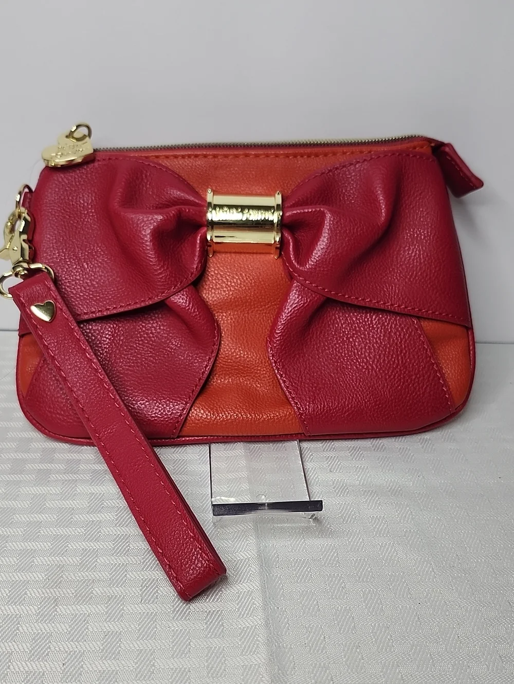 Betsey Johnson Red Orange Bow Wristlet Clutch NWOT